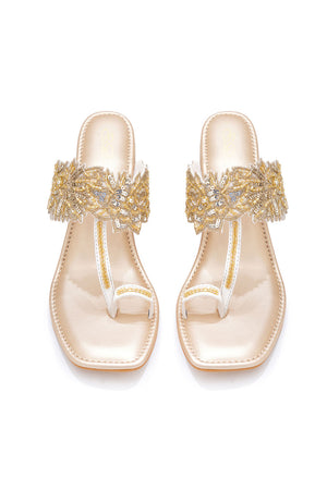 Gold Embellished Pu Leather Heels