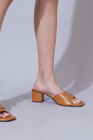 Brown Checkered Pu Leather Heels