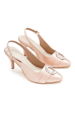 Pink Embellished Pu Leather Heels
