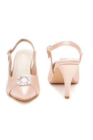 Pink Embellished Pu Leather Heels