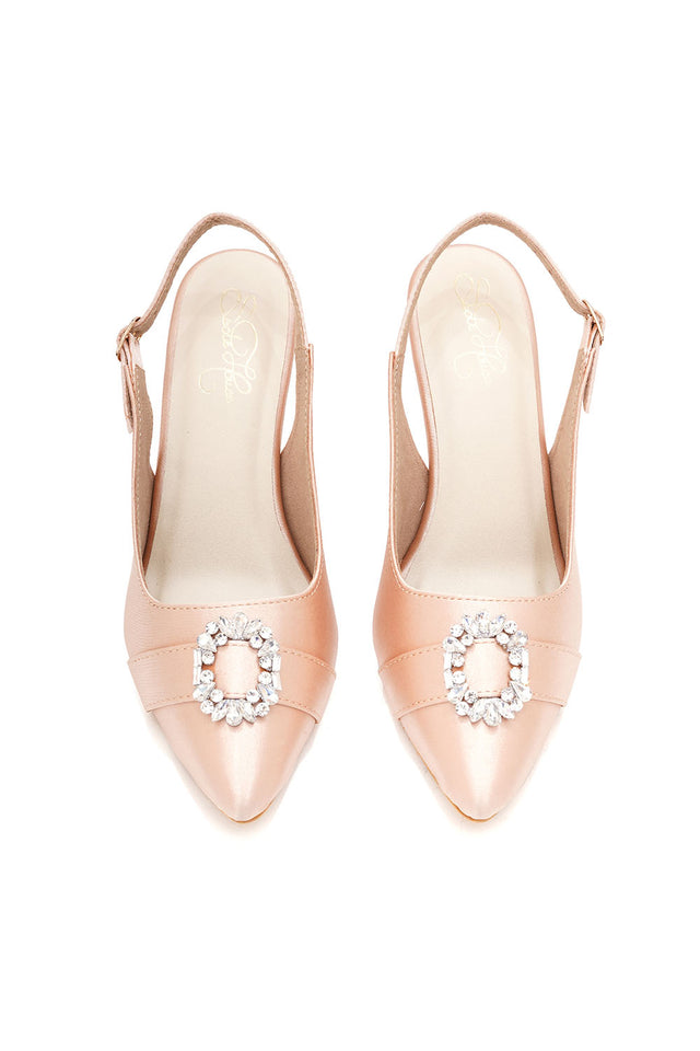 Pink Embellished Pu Leather Heels