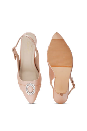Pink Embellished Pu Leather Heels