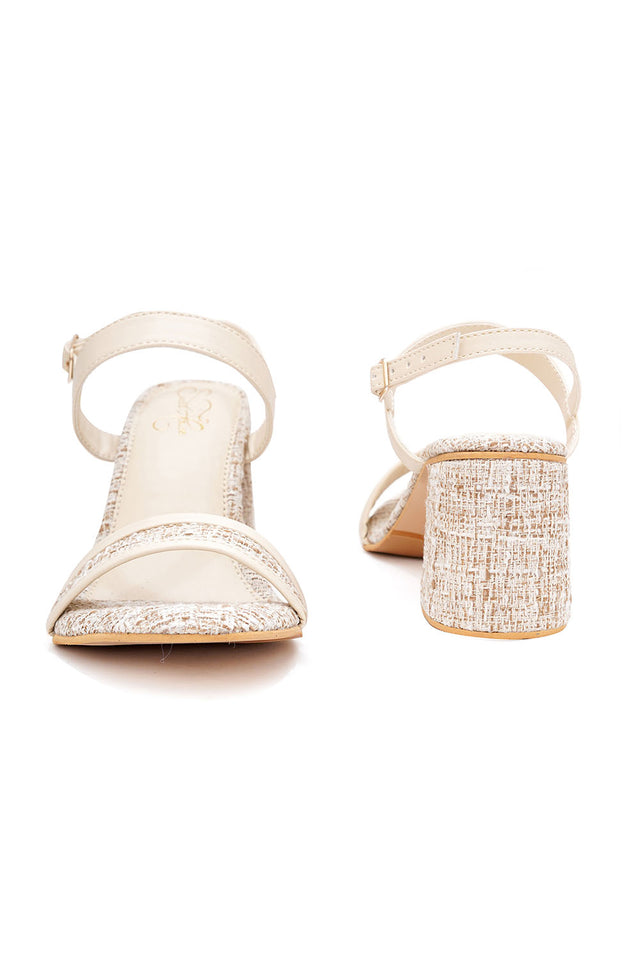 Cream Checkered Pu Leather Heels