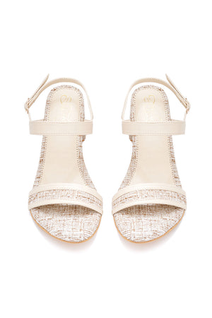 Cream Checkered Pu Leather Heels