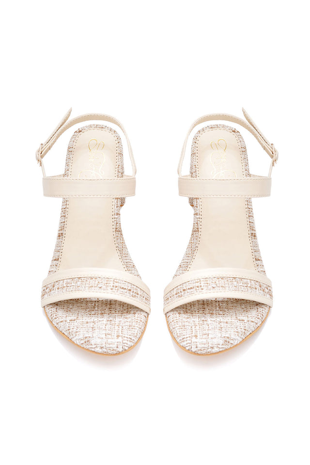 Cream Checkered Pu Leather Heels