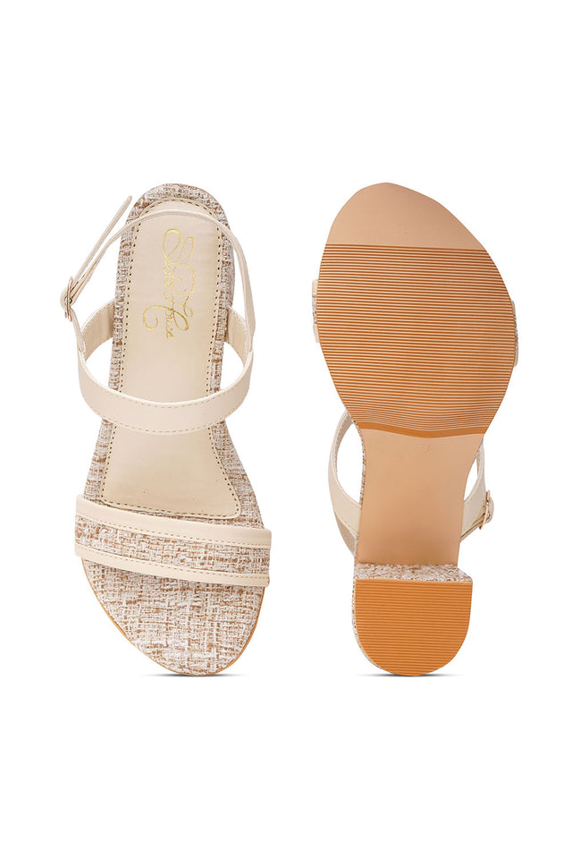 Cream Checkered Pu Leather Heels