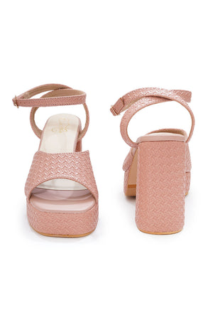 Pink Checkered Pu Leather Heels