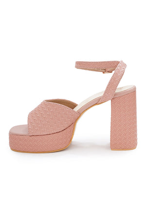 Pink Checkered Pu Leather Heels