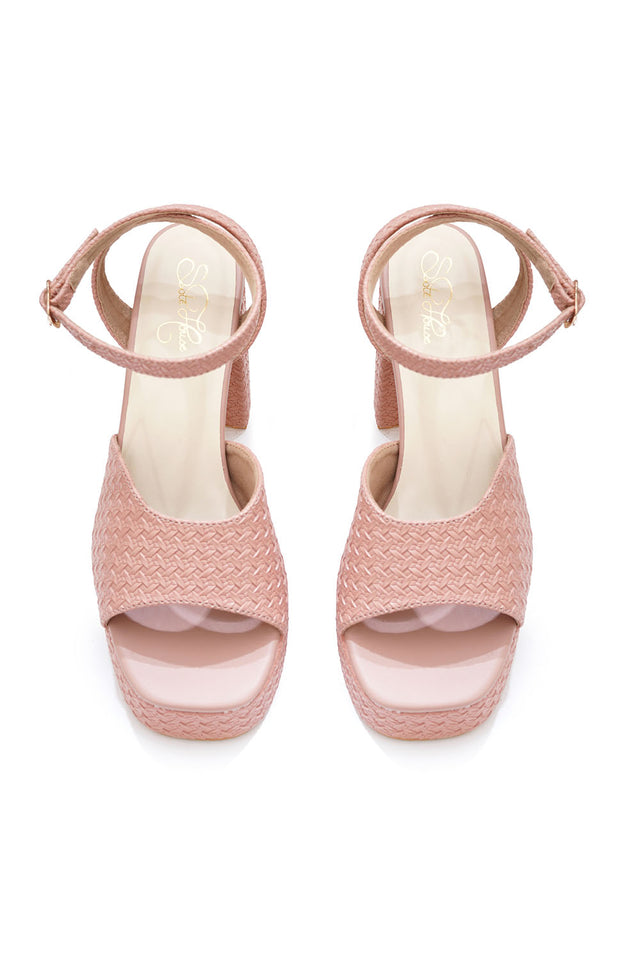 Pink Checkered Pu Leather Heels