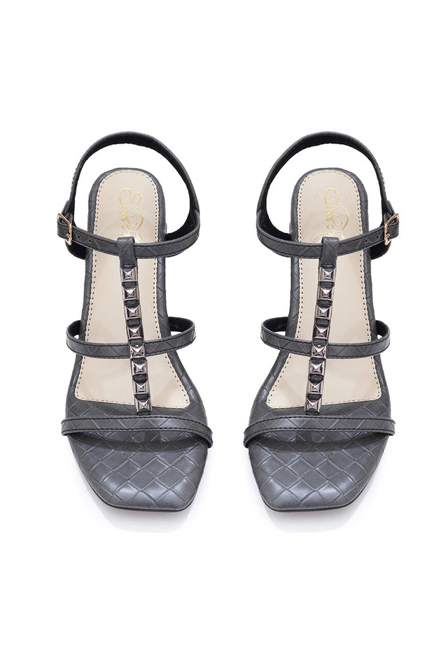 Grey Checkered Pu Leather Heels