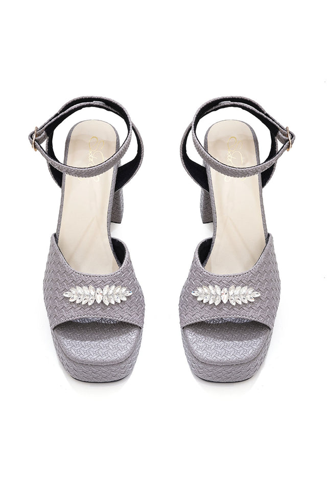 Grey Checkered Pu Leather Heels