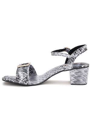Grey Printed Pu Leather Heels