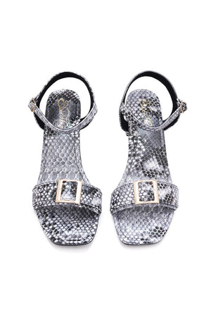 Grey Printed Pu Leather Heels