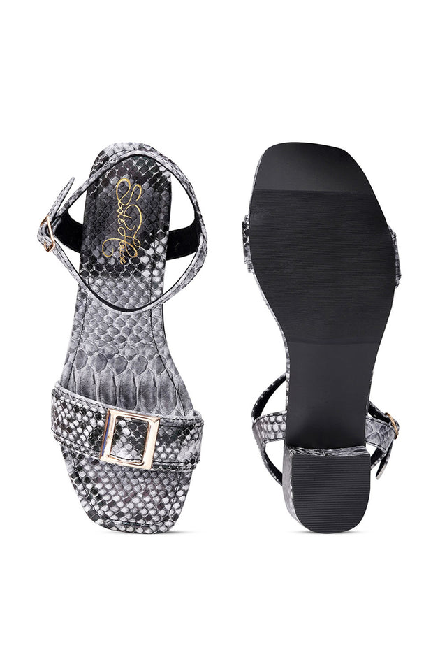 Grey Printed Pu Leather Heels