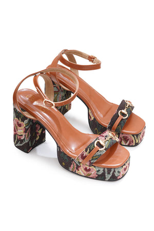 Multi Color Jacquard Pu Leather Heels