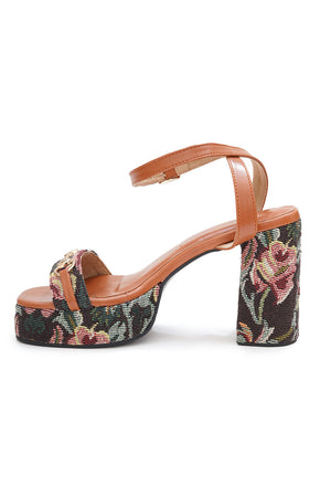 Multi Color Jacquard Pu Leather Heels