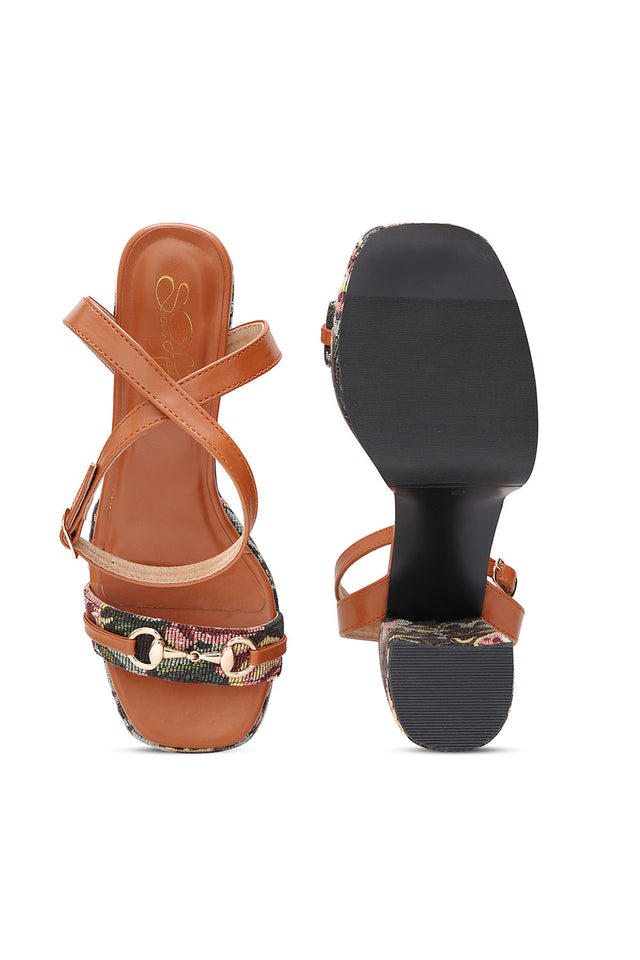 Multi Color Jacquard Pu Leather Heels