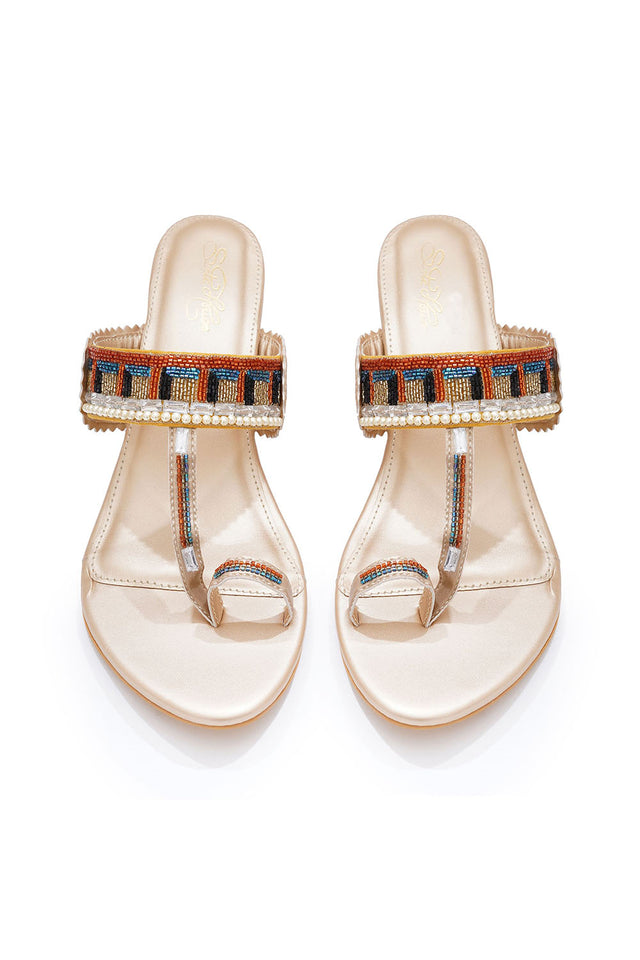 Gold Embellished Pu Leather Heels