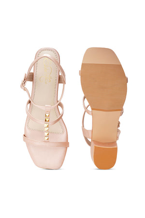 Pink Embellished Pu Leather Heels