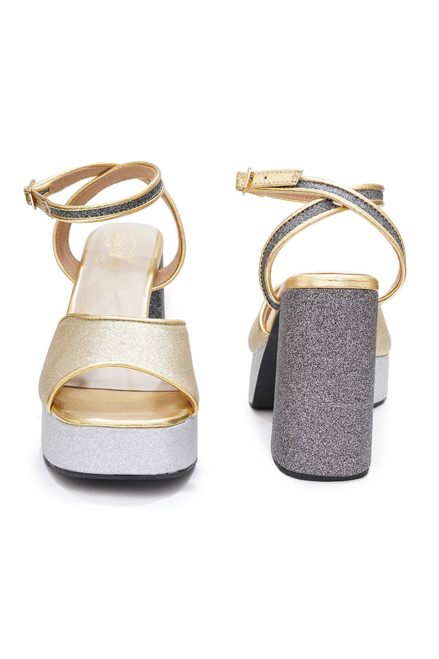 Multi Color Shimmer Pu Leather Heels