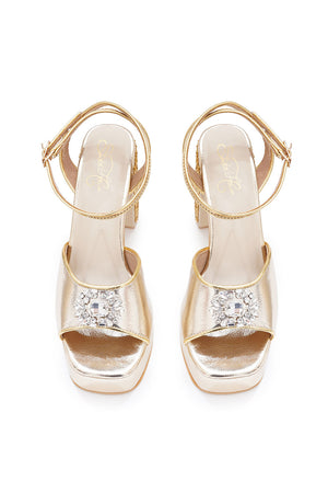 Gold Embroidered Pu Leather Heels