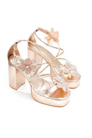 Multi Color Embellished Pu Leather Heels