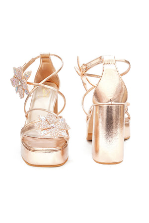 Multi Color Embellished Pu Leather Heels