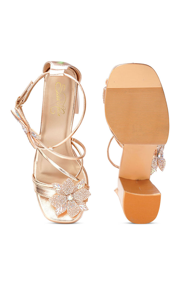 Multi Color Embellished Pu Leather Heels