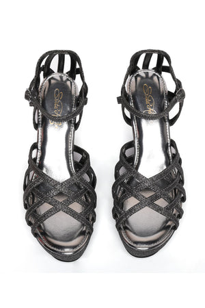 Black Shimmer Pu Leather Wedges