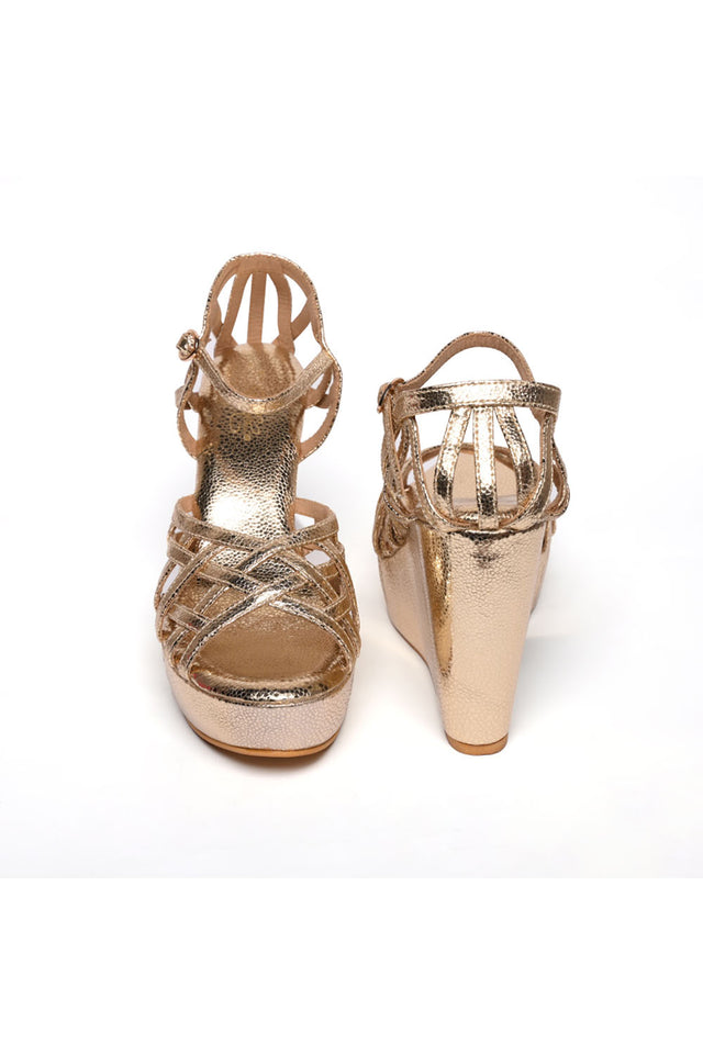 Gold Shimmer Pu Leather Wedges