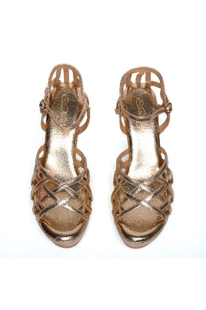 Gold Shimmer Pu Leather Wedges