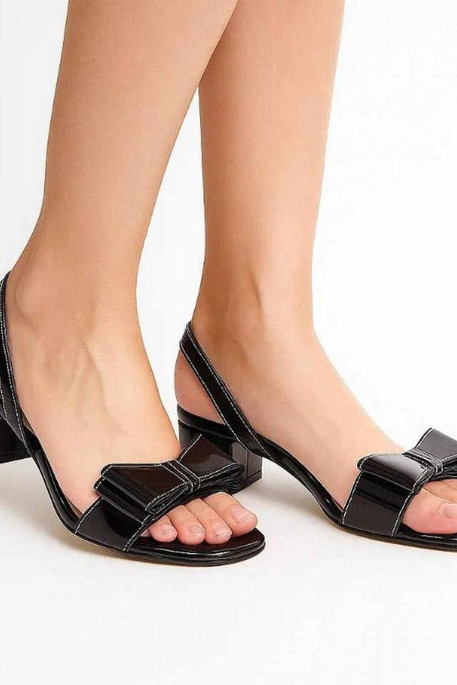Black Faux Leather Block Heel (3365)