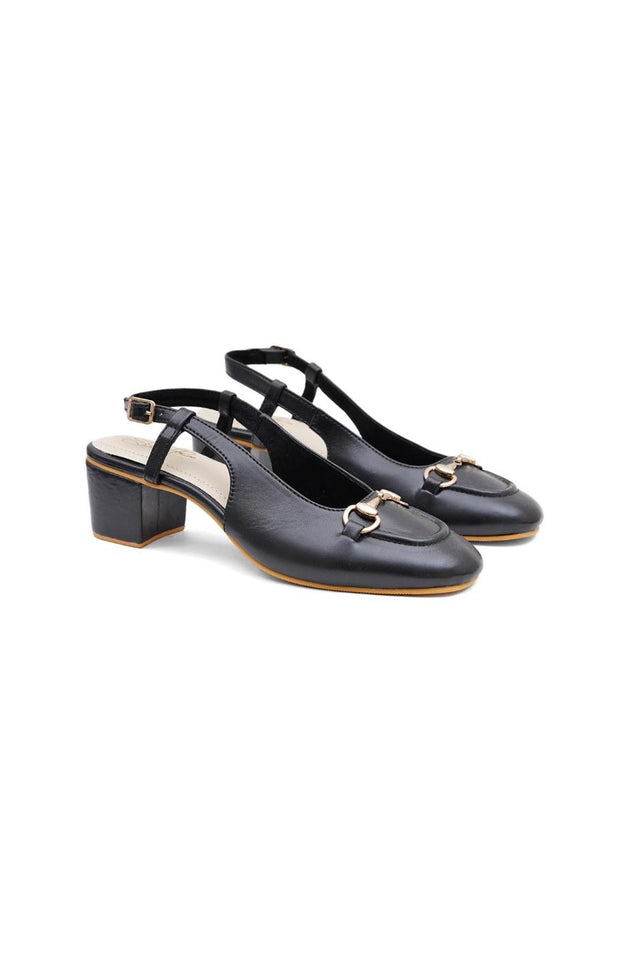 Black Faux Leather Block Heel (3368)