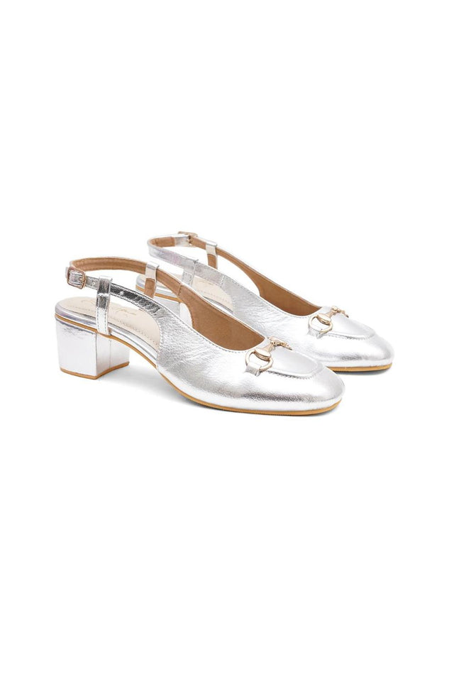 Silver Faux Leather Block Heel (3370)