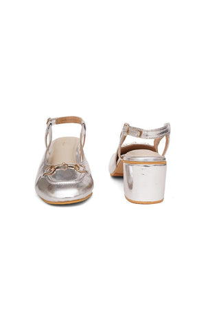 Silver Faux Leather Block Heel (3370)