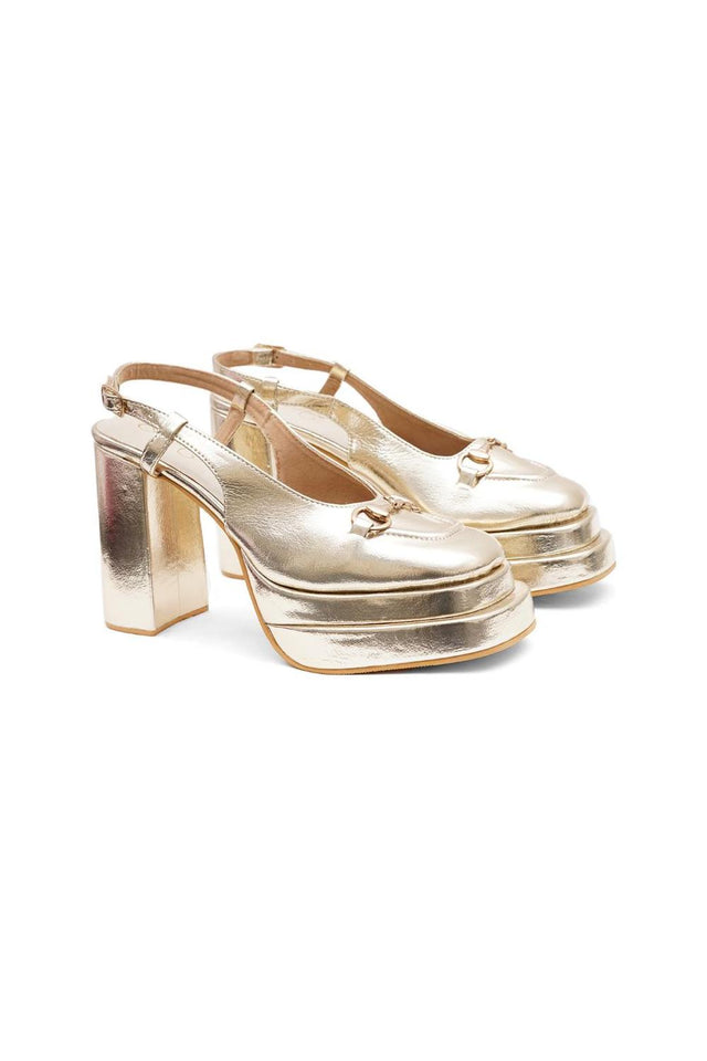 Gold Faux Leather Platform Heel (3372)