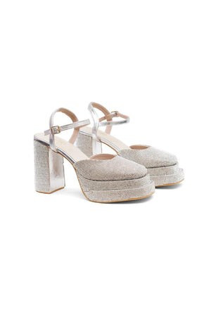 Silver Faux Leather Platform Heel (3374)