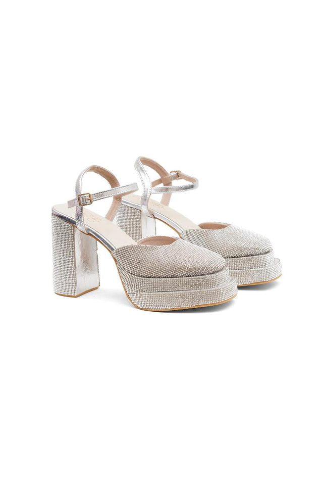 Silver Faux Leather Platform Heel (3374)