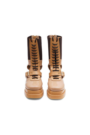Beige Faux Leather Boots (3375)