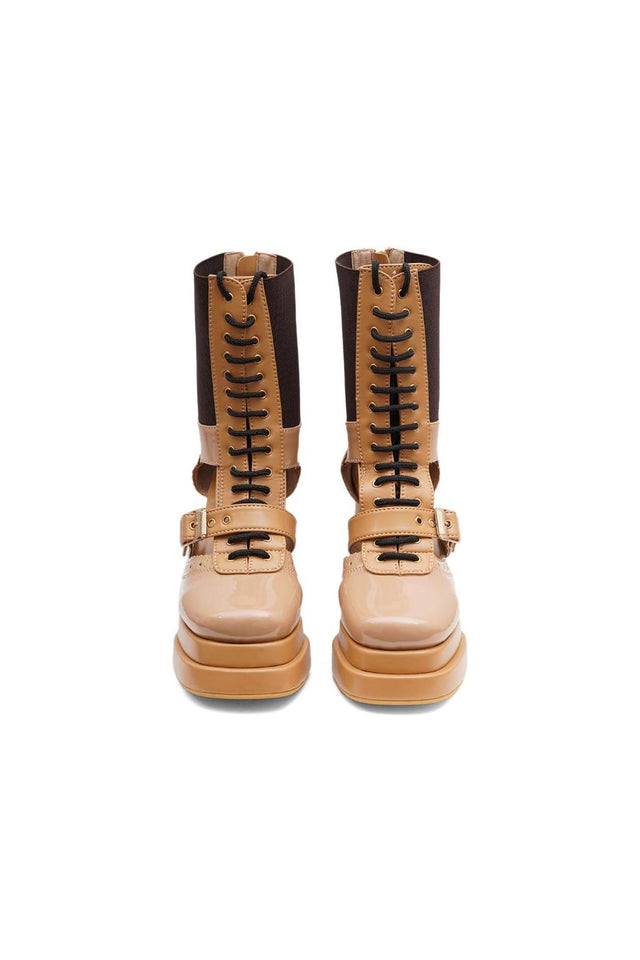 Beige Faux Leather Boots (3375)