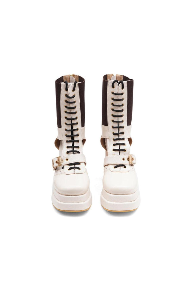 White Faux Leather Boots (3376)