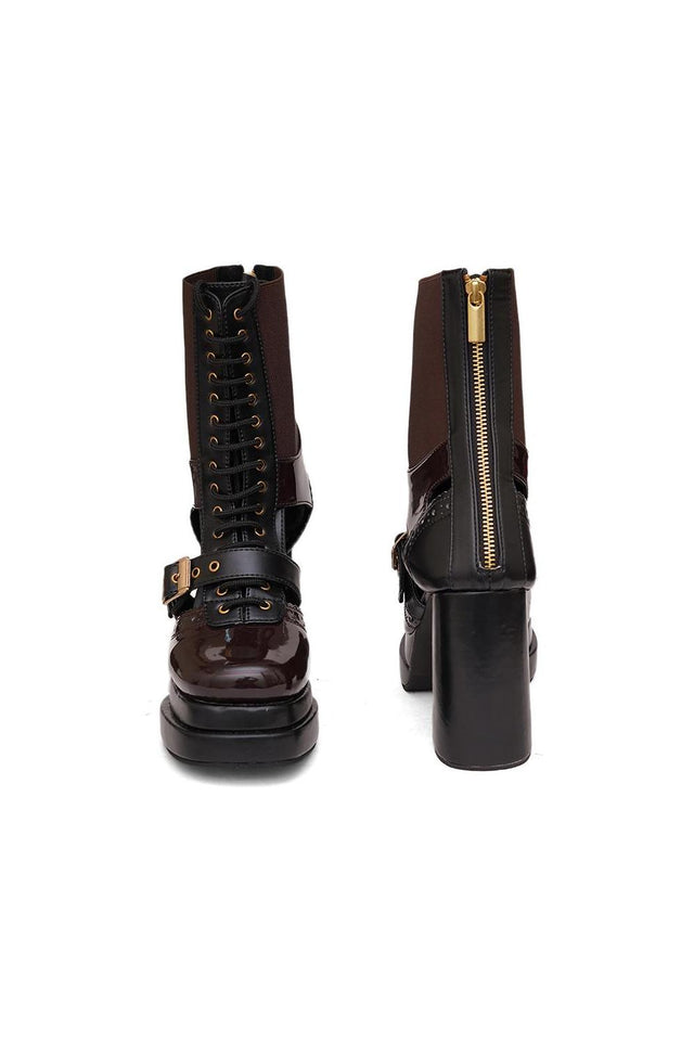 Brown Faux Leather Boots (3379)