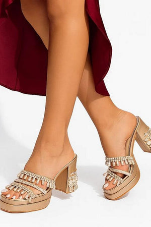 Gold Faux Leather Platform Heel (3384)