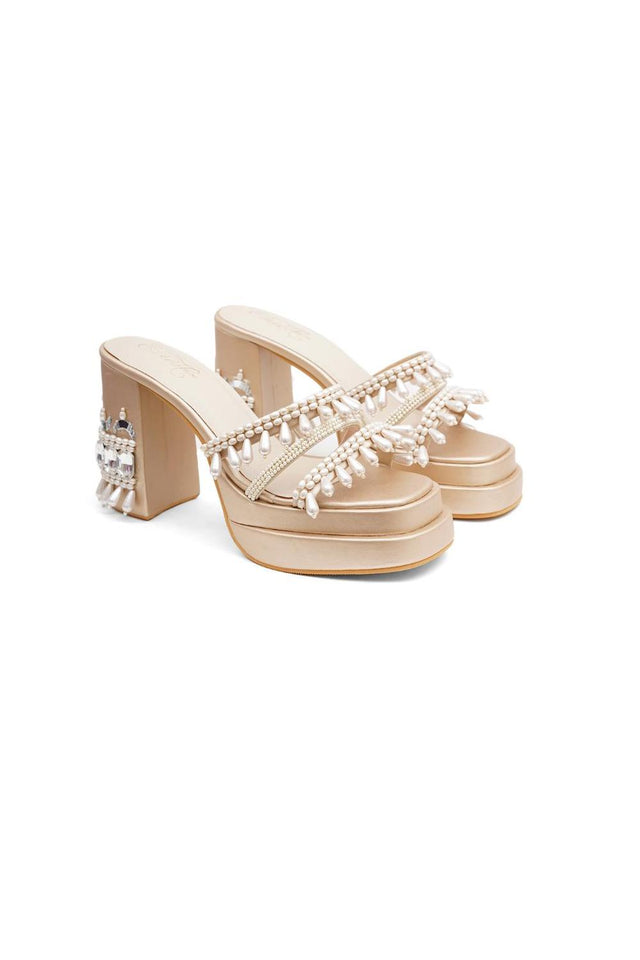 Gold Faux Leather Platform Heel (3384)