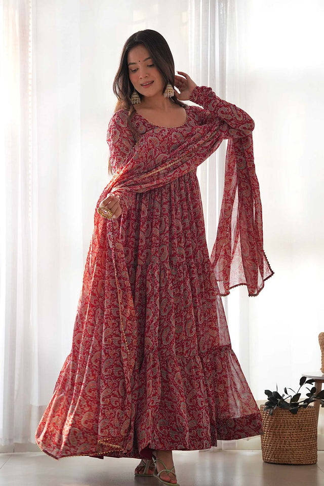 Multicolor Georgette Kalamkari Full Sleeves Anarkali Suit Set