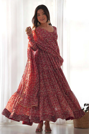 Multicolor Georgette Kalamkari Full Sleeves Anarkali Suit Set