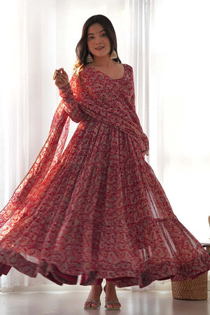 Multicolor Georgette Kalamkari Full Sleeves Anarkali Suit Set