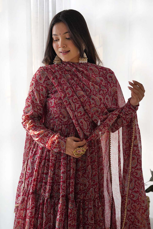 Multicolor Georgette Kalamkari Full Sleeves Anarkali Suit Set