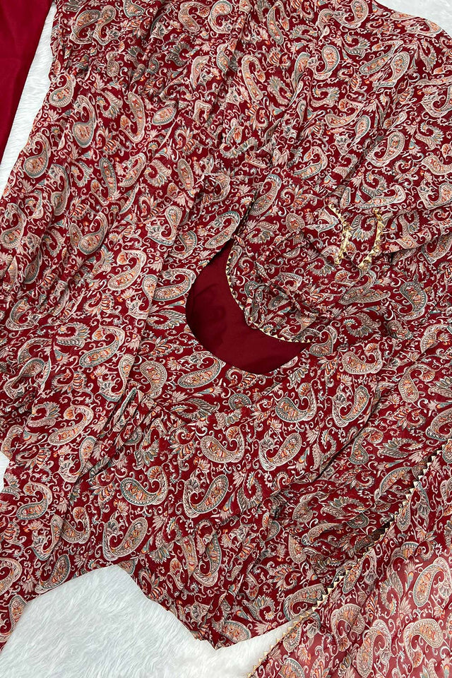 Multicolor Georgette Kalamkari Full Sleeves Anarkali Suit Set