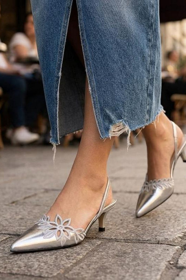 Silver Faux Leather Pencil Heel (3410)